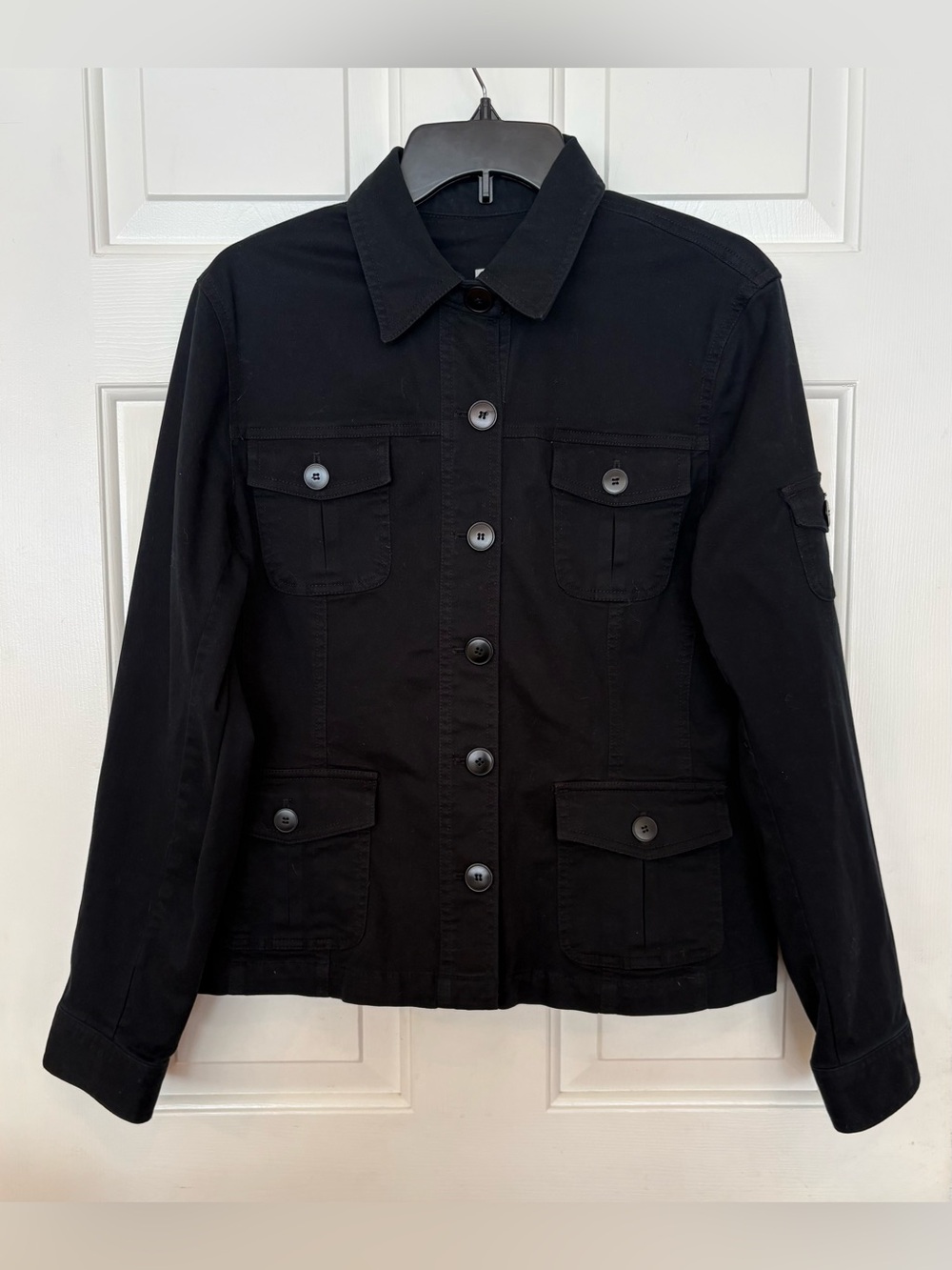 Jones New York Sport Black Stretch Denim Jacket Button-Front Size L